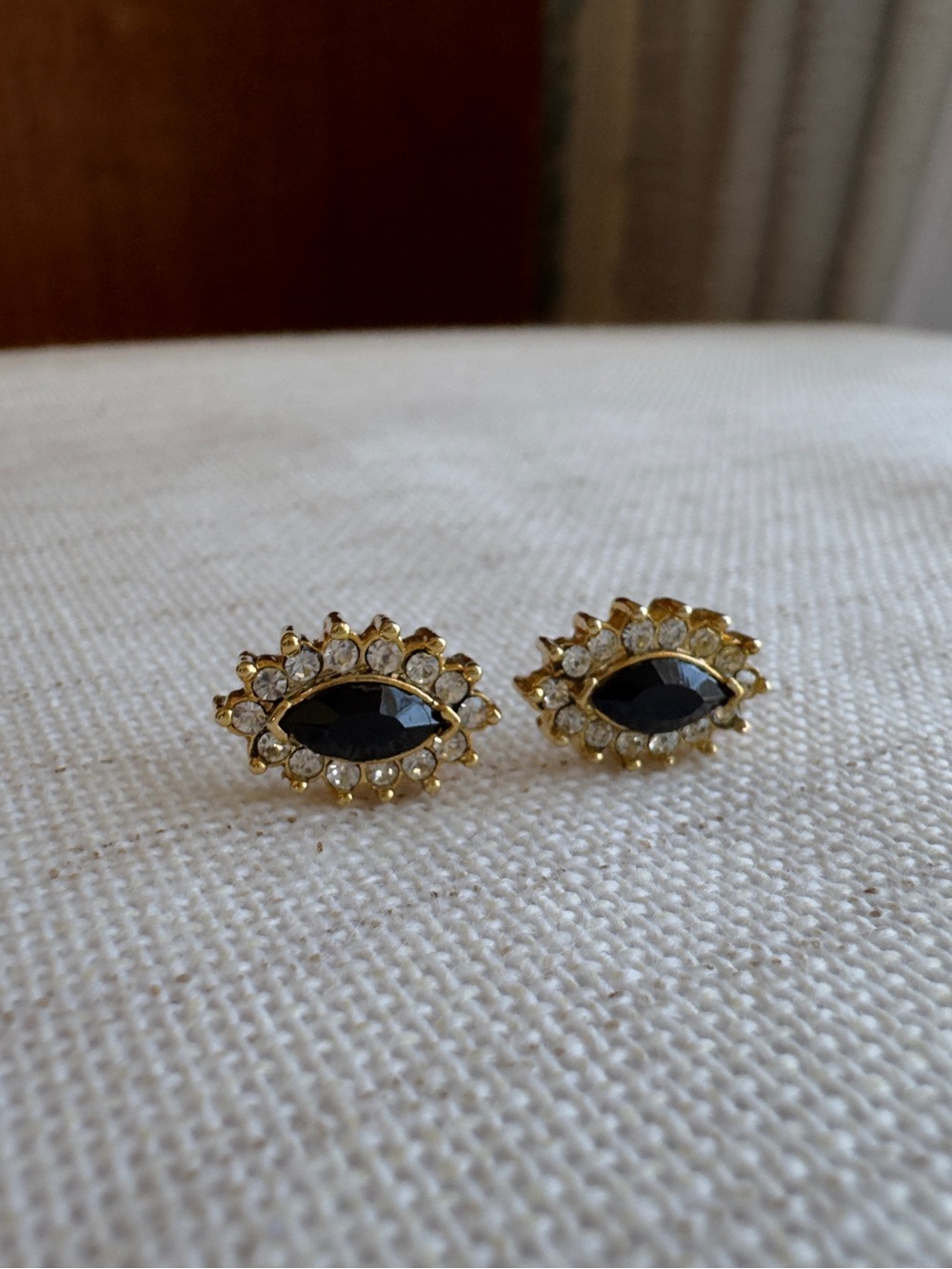 Vintage Marquise Black Onyx Crystal Halo Earrings